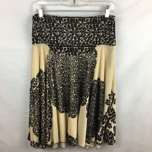 Diane Von Furstenberg Chocolate Brown Tan Floral Print Velvet A Line Skirt 4 - Picture 2 of 7